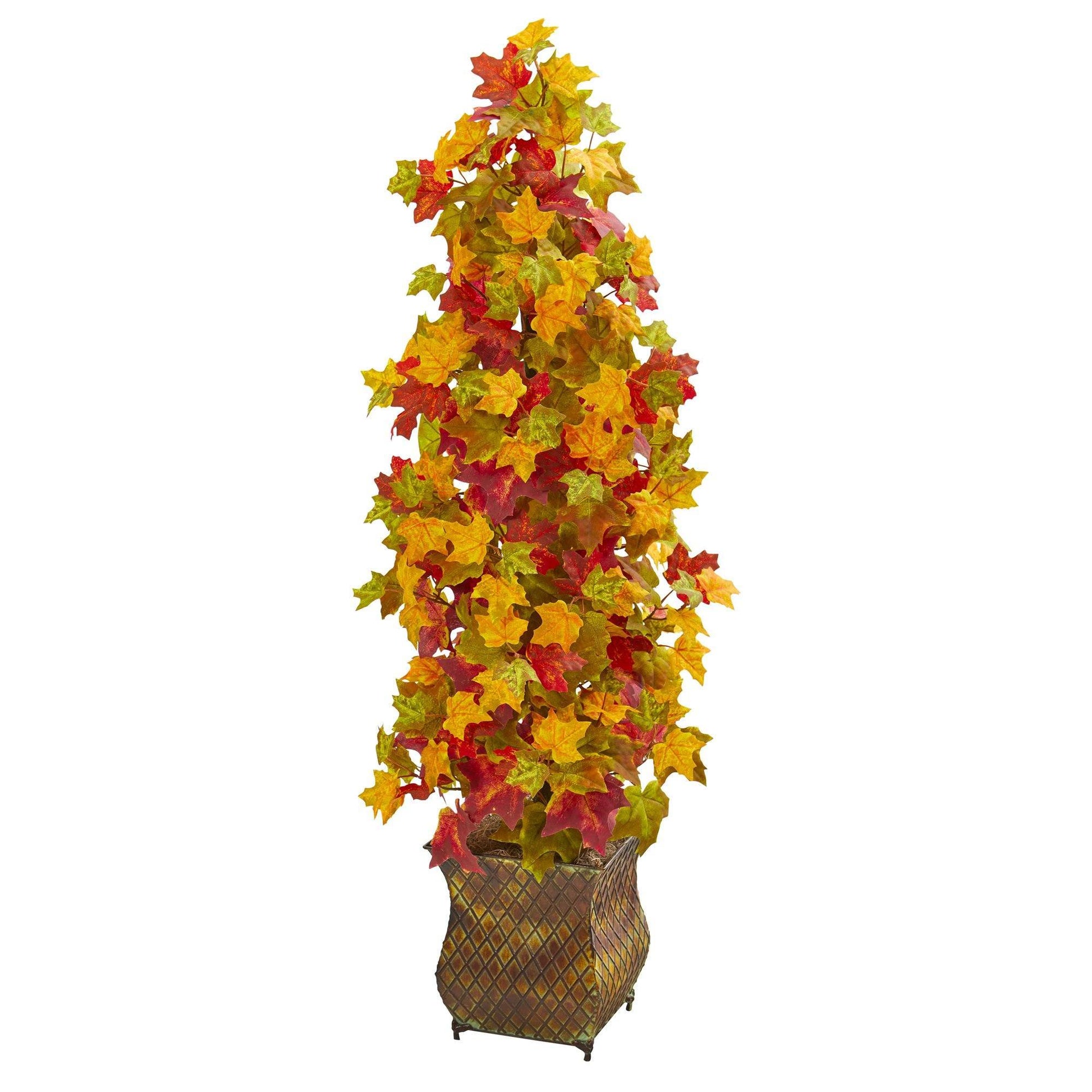 Autumn Maple 41in artificial tree by Nearly Natural in decorative metal planter with fall leaves on Tampa Home & Garden Store