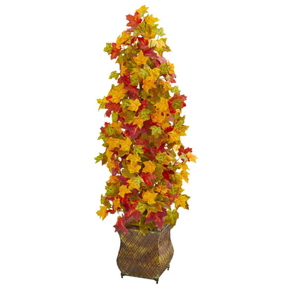 Autumn Maple 41in artificial tree by Nearly Natural in decorative metal planter with fall leaves on Tampa Home & Garden Store