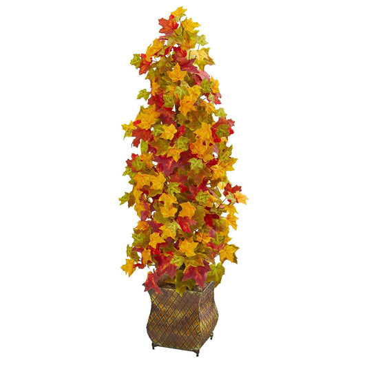 Autumn Maple 41in artificial tree by Nearly Natural in decorative metal planter with fall leaves on Tampa Home & Garden Store