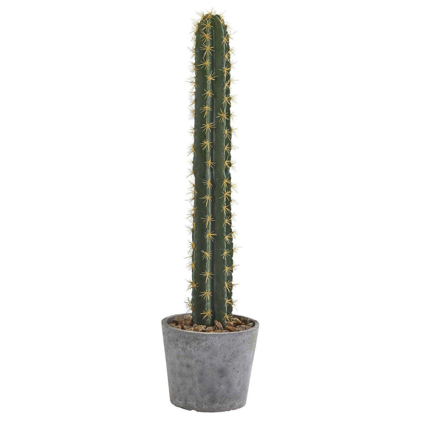 41” cactus in stone planter artificial plant, tall green cactus with yellow spines in gray pot on Tampa Home & Garden Store