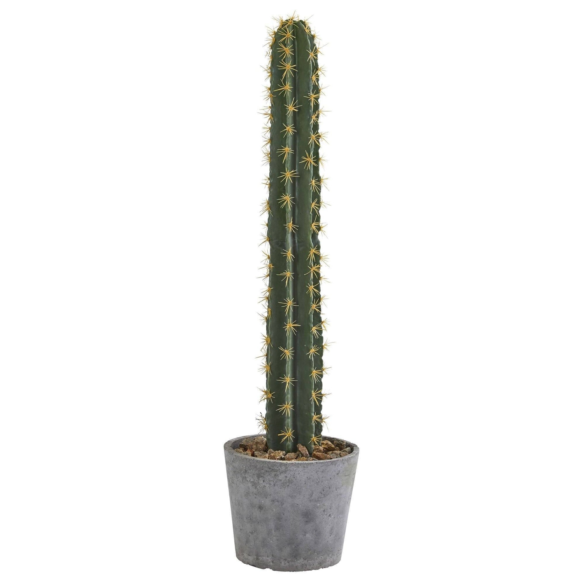41” cactus in stone planter artificial plant, tall green cactus with yellow spines in gray pot on Tampa Home & Garden Store