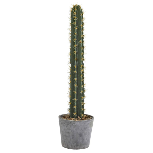 41” cactus in stone planter artificial plant, tall green cactus with yellow spines in gray pot on Tampa Home & Garden Store