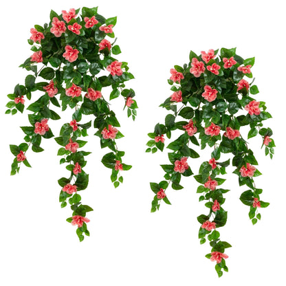 Artificial azalea hanging plant 41in UV resistant set of 2 with pink blooms by Nearly Natural on Tampa Home & Garden Store