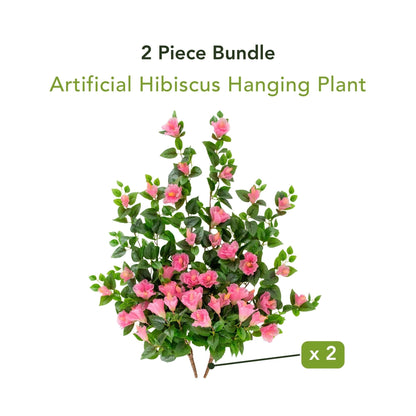 Artificial Hibiscus Hanging Plant, 2-pack by Nearly Natural, pink blooms, UV resistant on Tampa Home & Garden Store