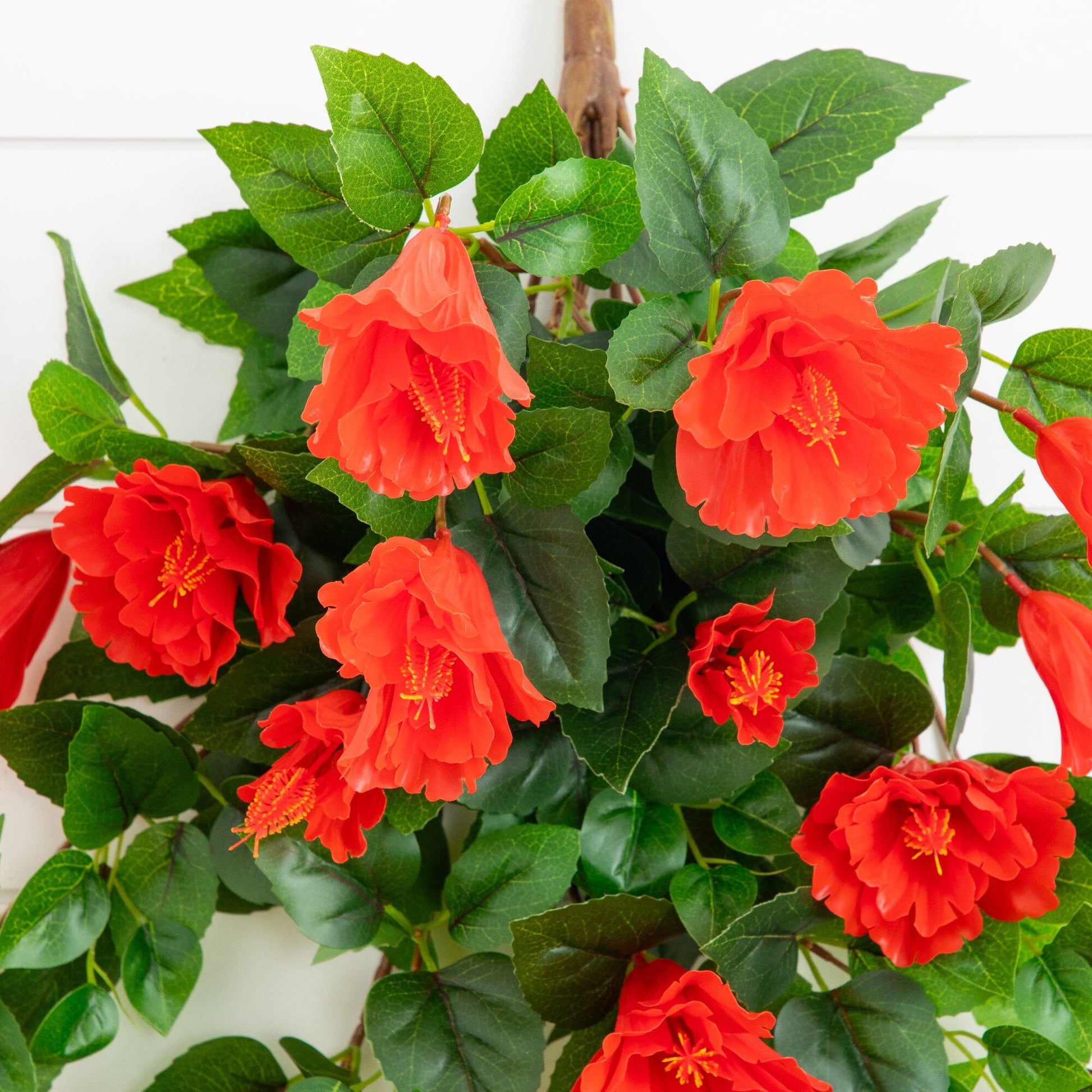 Artificial hibiscus hanging plant 41in UV resistant set of 2 Nearly Natural with orange-red blooms on Tampa Home & Garden Store