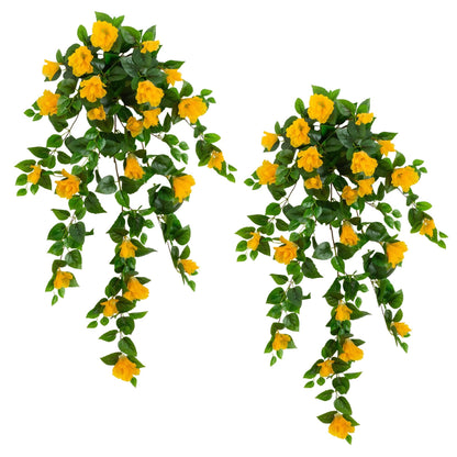 Artificial hibiscus hanging plant, 41 in, UV resistant, yellow blooms, set of 2, Nearly Natural on Tampa Home & Garden Store