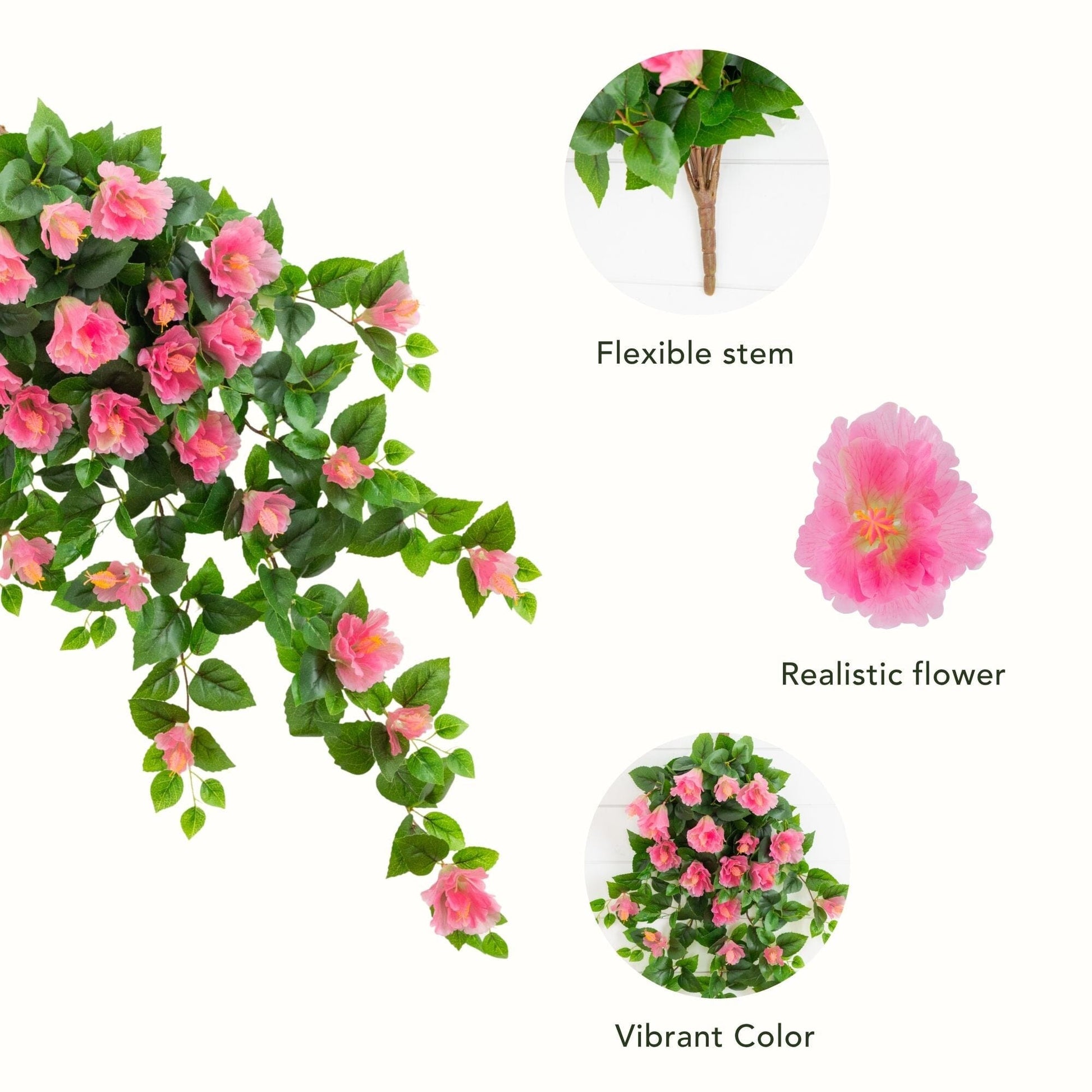 41in UV-resistant artificial pink hibiscus hanging plant set of 2 by Nearly Natural on Tampa Home & Garden Store