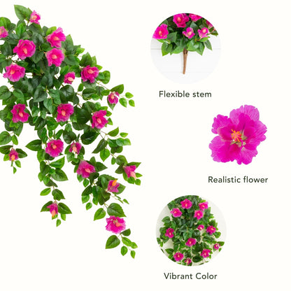 41in UV resistant artificial hibiscus hanging plant set of 2 with bright pink blooms on Tampa Home & Garden Store
