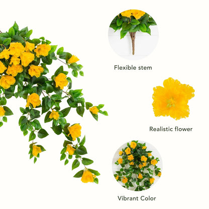 41in UV-resistant artificial hibiscus hanging plant set of 2 with yellow blooms and green leaves on Tampa Home & Garden Store