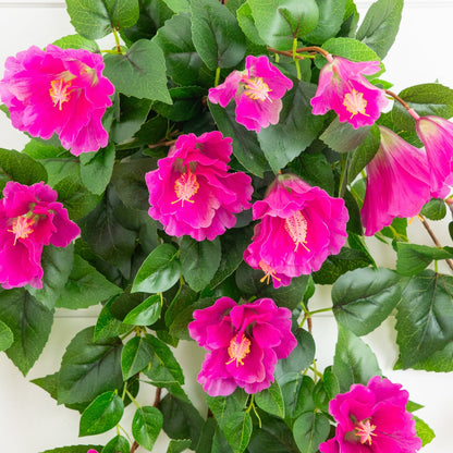 Artificial hibiscus hanging plant, 41-inch UV resistant, set of 2 with pink blooms on Tampa Home & Garden Store