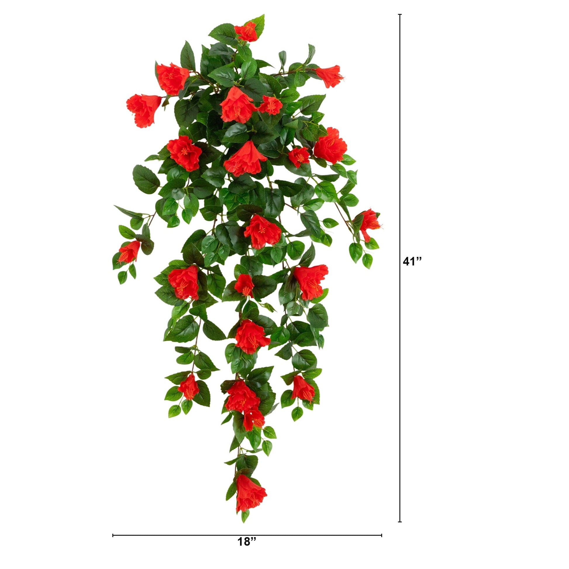 Nearly Natural 41in hibiscus hanging plant set of 2 with red blooms and glossy green leaves on Tampa Home & Garden Store