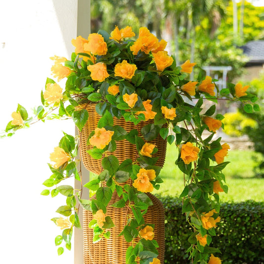 Nearly Natural 41in UV-resistant hibiscus hanging plants, yellow blossoms, set of 2 in baskets on Tampa Home & Garden Store