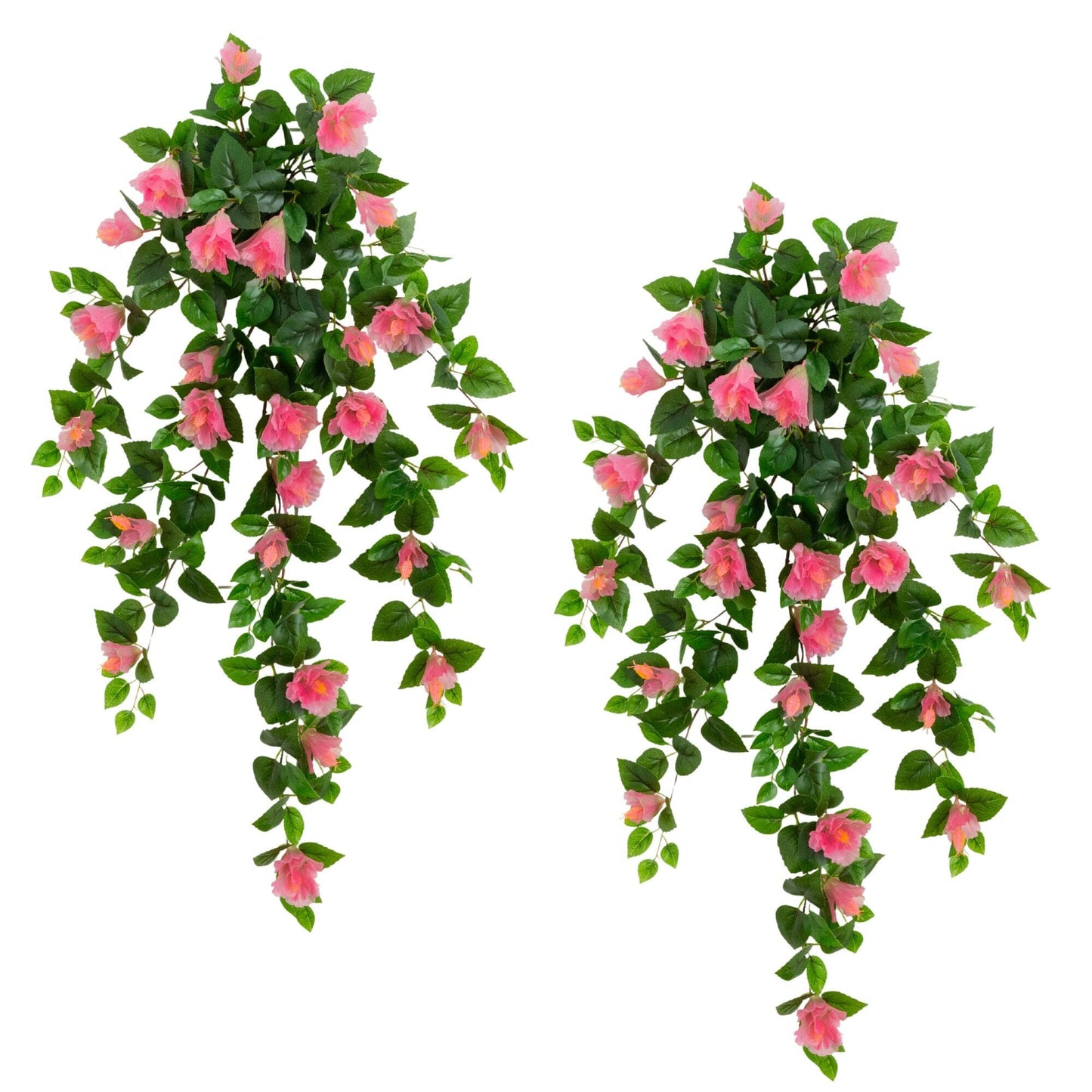 Nearly Natural 41in UV-resistant hibiscus hanging plant, set of 2, pink blooms, green leaves on Tampa Home & Garden Store