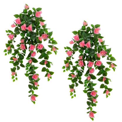 Nearly Natural 41in UV-resistant hibiscus hanging plant, set of 2, pink blooms, green leaves on Tampa Home & Garden Store