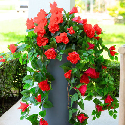Hanging artificial hibiscus plant, 41in UV-resistant, set of 2 with red blooms, Nearly Natural on Tampa Home & Garden Store