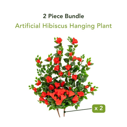 Artificial Hibiscus Hanging Plant bundle (2-pack) with red blooms and green foliage, UV resistant from Nearly Natural, indoor/outdoor on Tampa Home & Garden Store
