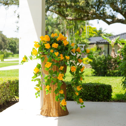 Nearly Natural hibiscus hanging plants set of 2, 41in, yellow blooms in wicker baskets on Tampa Home & Garden Store