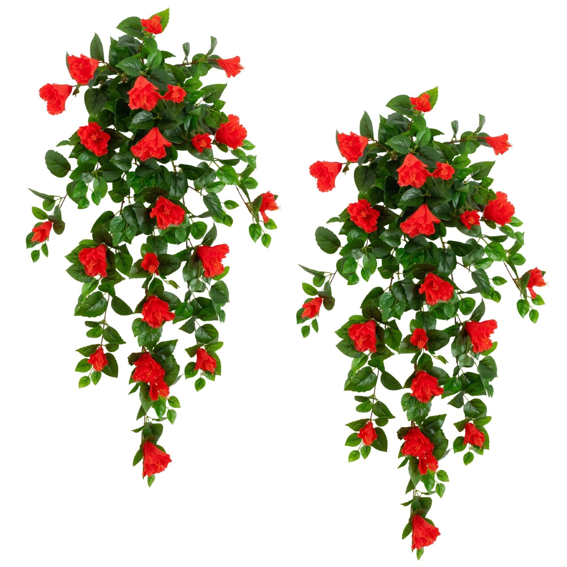 Hibiscus hanging plant set of 2 by Nearly Natural 41in UV-resistant with red blooms and green leaves on Tampa Home & Garden Store
