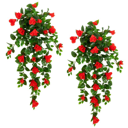 Hibiscus hanging plant set of 2 by Nearly Natural 41in UV-resistant with red blooms and green leaves on Tampa Home & Garden Store