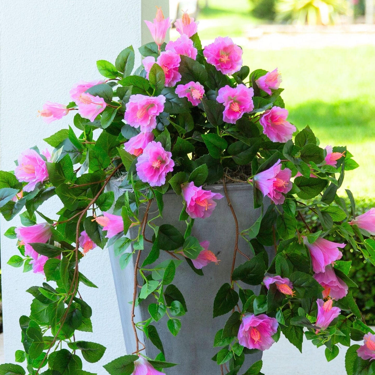Nearly Natural 41in UV-resistant artificial hibiscus hanging plant set of 2 with pink blossoms on Tampa Home & Garden Store