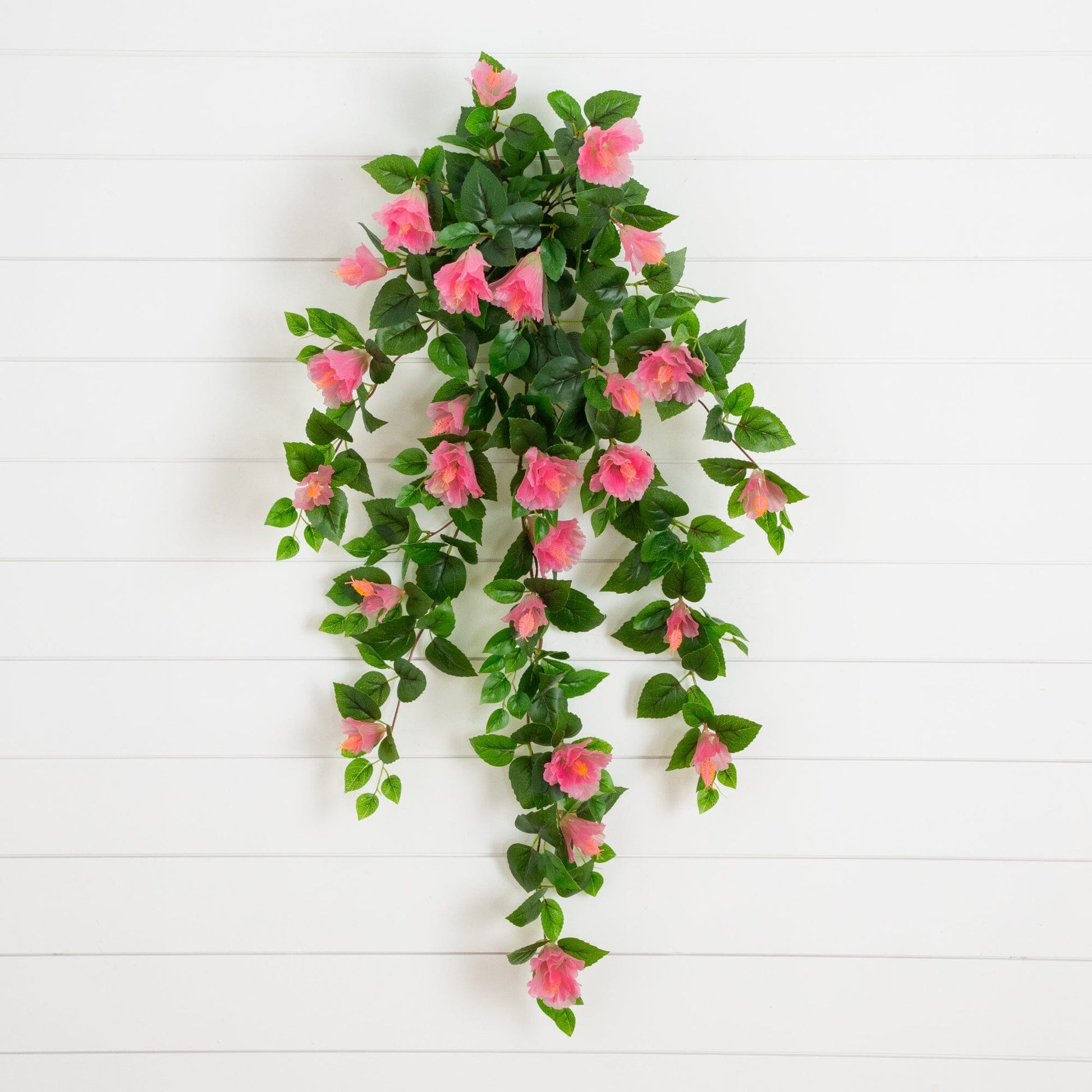 Artificial hibiscus hanging plant 41in UV resistant pink blooms and green leaves set of 2 on Tampa Home & Garden Store