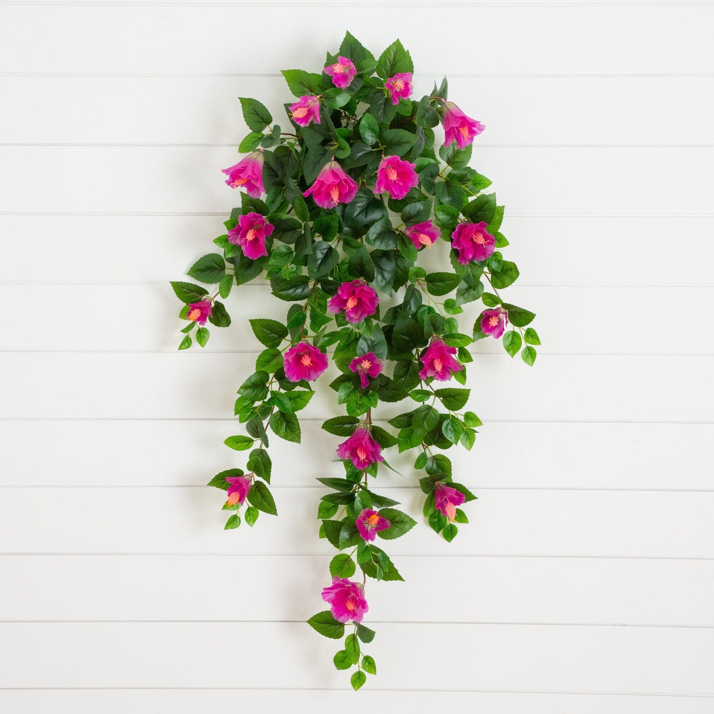 Nearly Natural 41in hibiscus hanging plant set of 2 with pink blooms and green foliage on Tampa Home & Garden Store