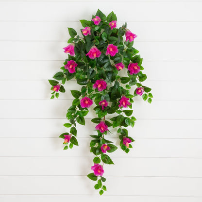 Nearly Natural 41in hibiscus hanging plant set of 2 with pink blooms and green foliage on Tampa Home & Garden Store