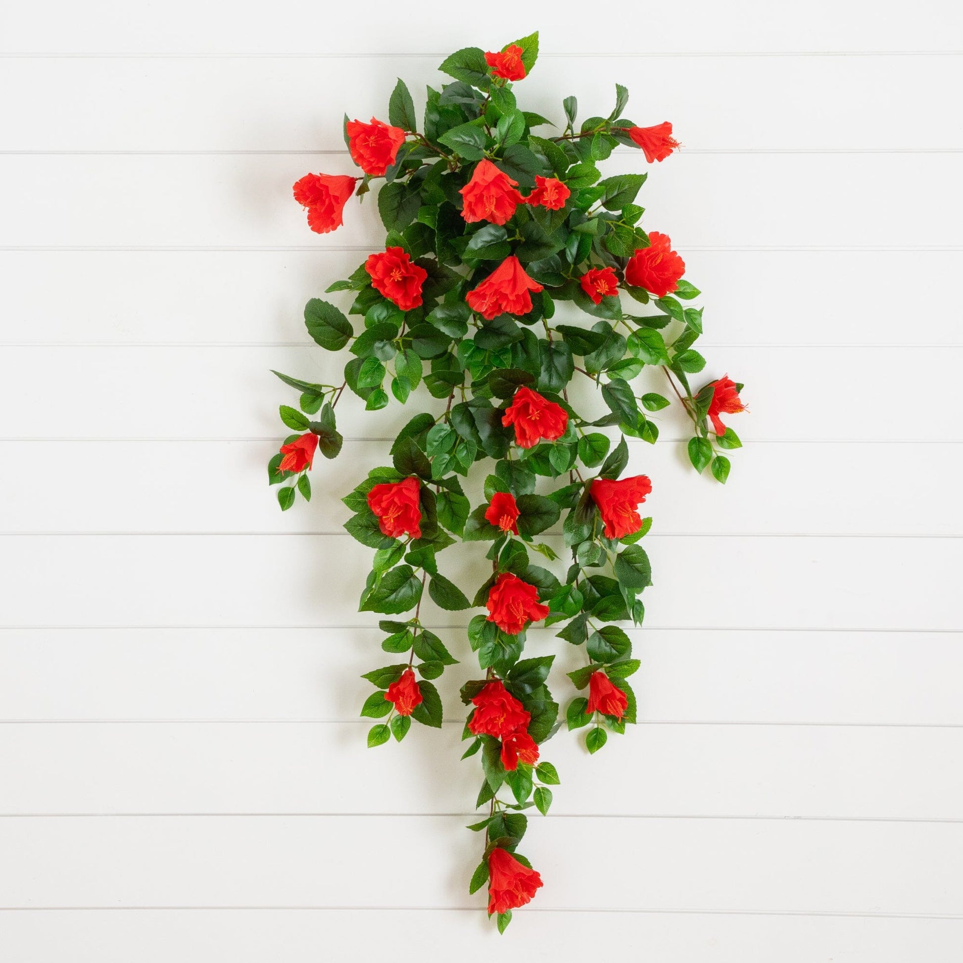Nearly Natural 41in UV-resistant artificial hibiscus hanging plant set of 2 red blooms on Tampa Home & Garden Store