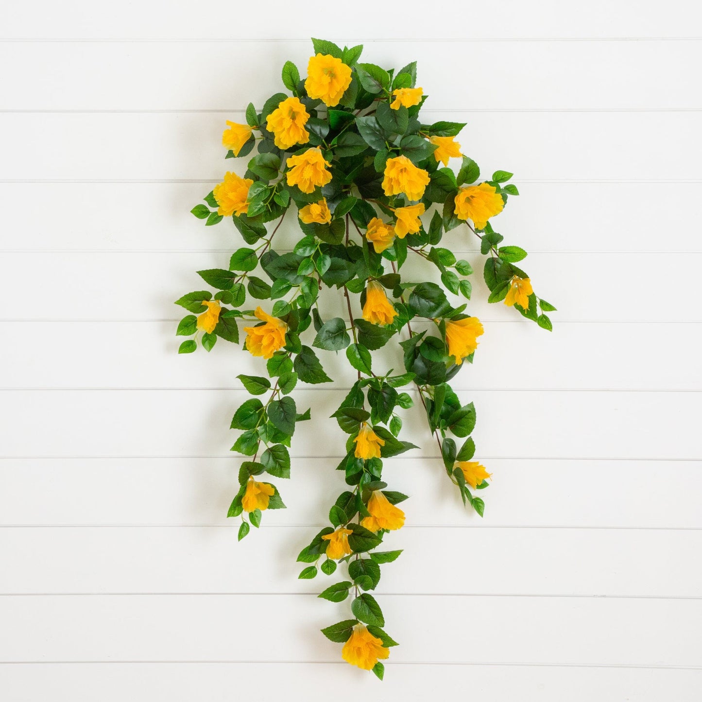 Hanging artificial hibiscus plant 2-pack, 41in, yellow blooms and green leaves on Tampa Home & Garden Store