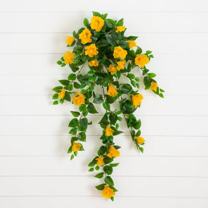 Hanging artificial hibiscus plant 2-pack, 41in, yellow blooms and green leaves on Tampa Home & Garden Store