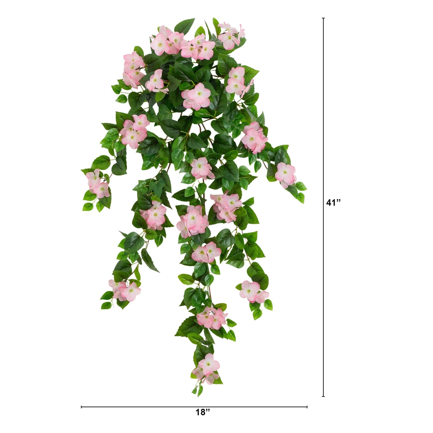 Nearly Natural 41in UV-resistant hydrangea hanging plant, set of 2, pink blossoms with leaves on Tampa Home & Garden Store