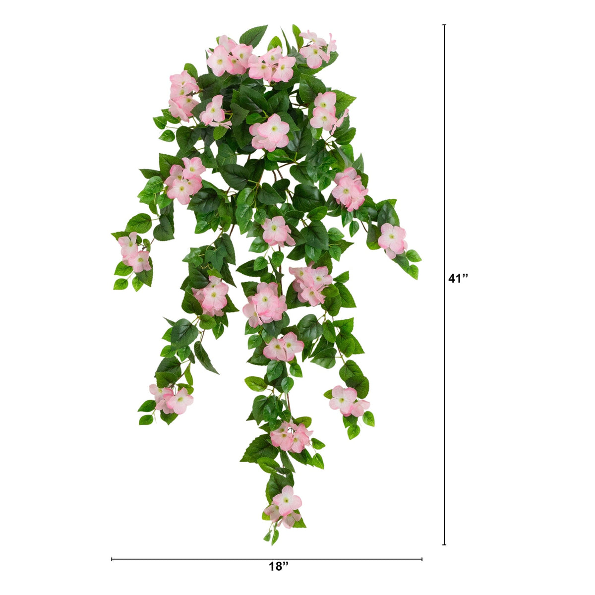 Nearly Natural 41in UV-resistant hydrangea hanging plant, set of 2, pink blossoms with leaves on Tampa Home & Garden Store