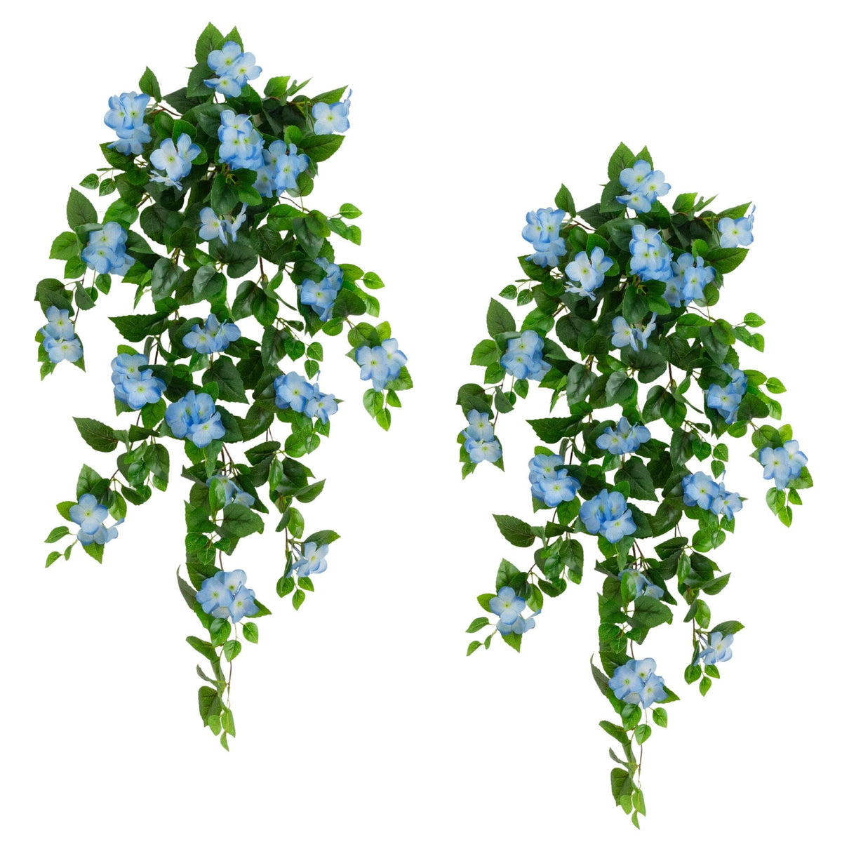 Artificial hydrangea hanging plant, 41in UV-resistant, set of 2, blue blooms, Nearly Natural on Tampa Home & Garden Store