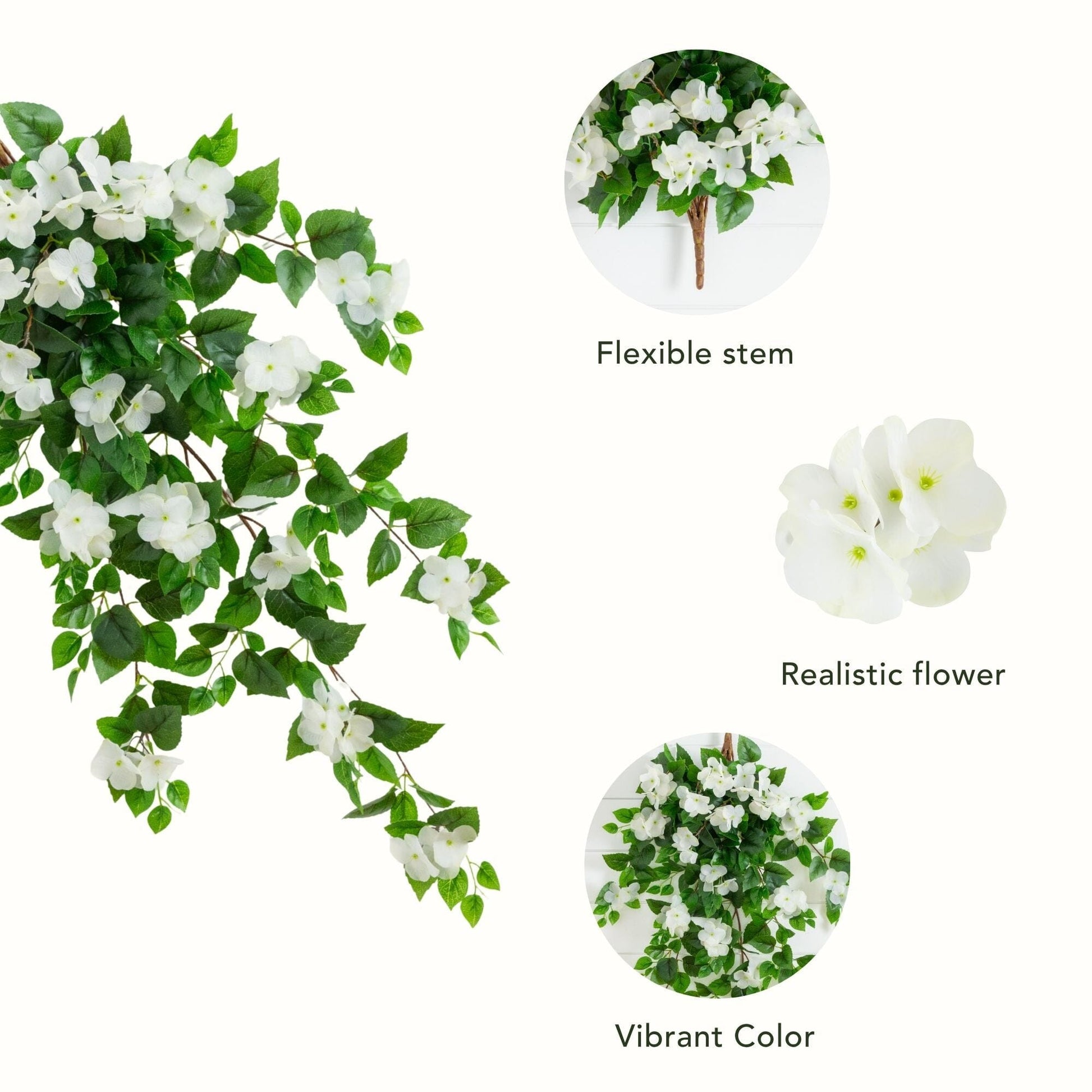 Hydrangea hanging plant set of 2 by Nearly Natural 41in UV resistant with white blooms on Tampa Home & Garden Store