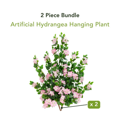 Nearly Natural artificial hydrangea hanging plant, 2-piece UV-resistant set with pink blooms on Tampa Home & Garden Store