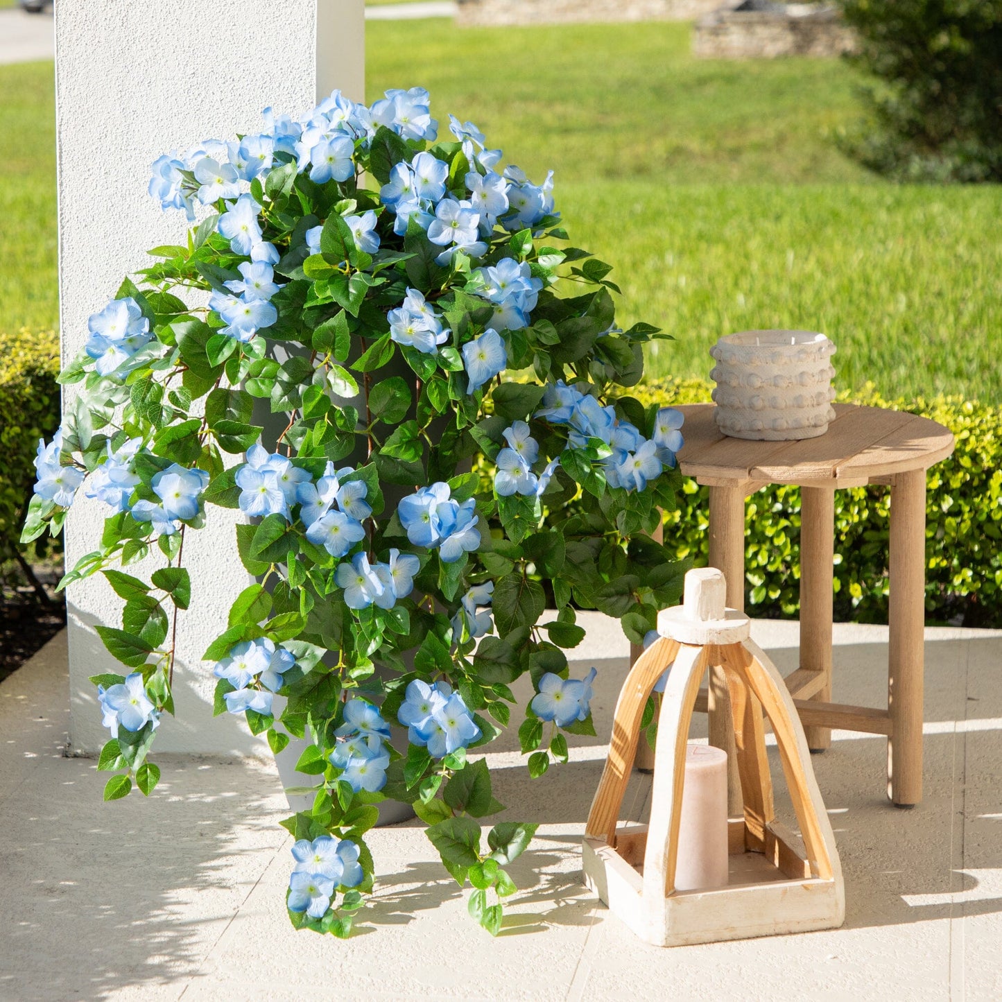 Hydrangea hanging plant set of 2 Nearly Natural 41-inch UV resistant artificial with blue blooms on Tampa Home & Garden Store
