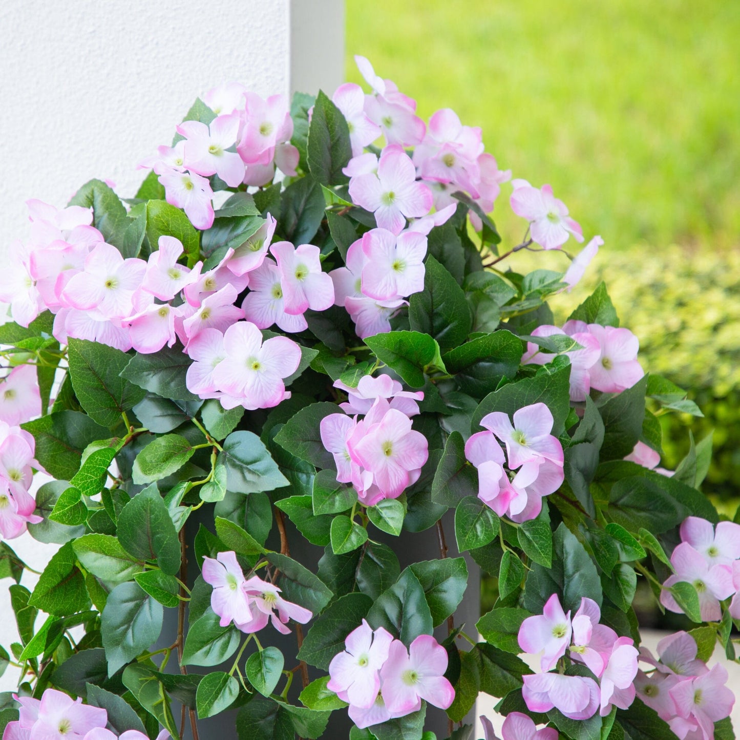 Artificial hydrangea hanging plant 41in UV resistant set of 2 with pink blooms on Tampa Home & Garden Store