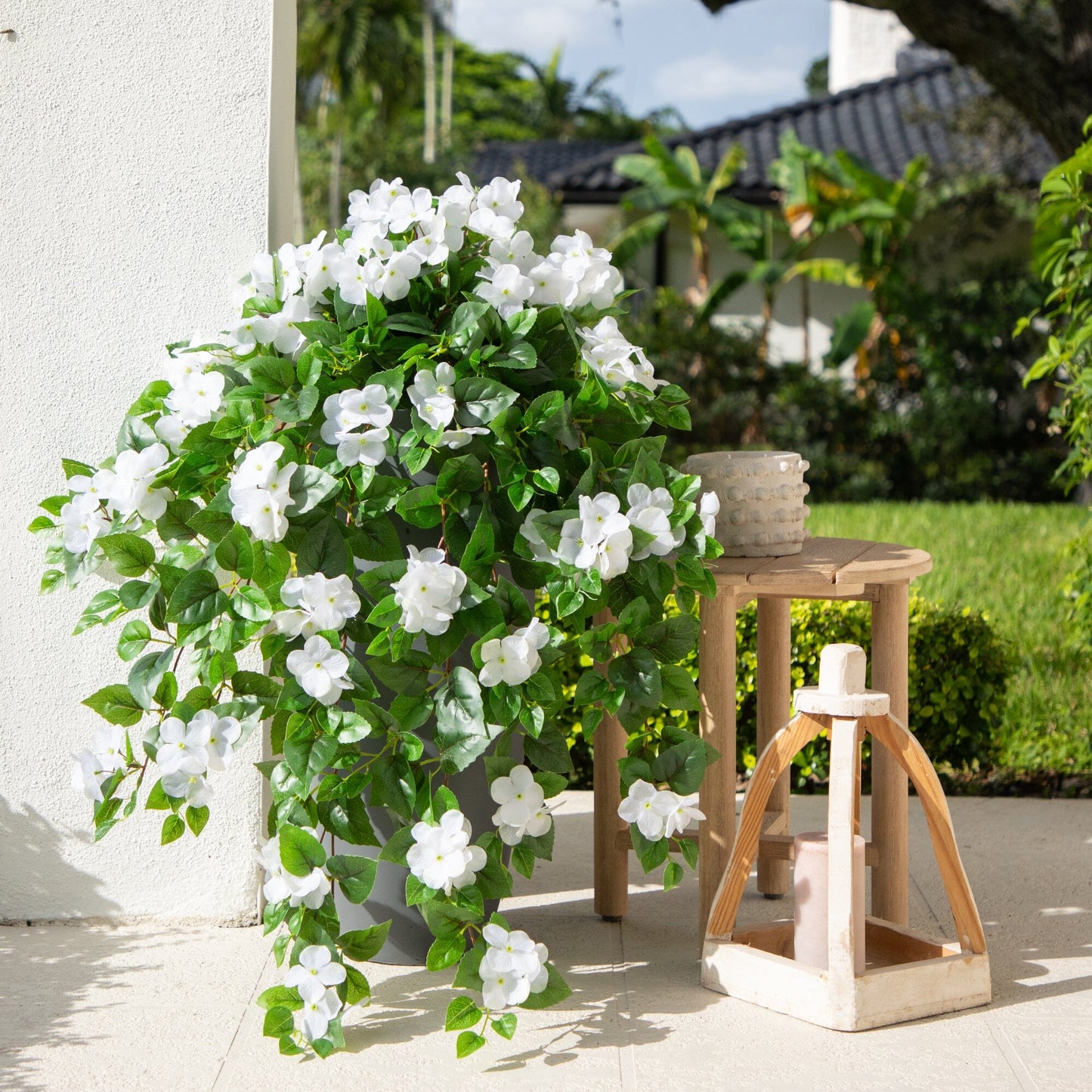 Hydrangea hanging plant Nearly Natural, 41in UV-resistant, set of 2, white flowers on Tampa Home & Garden Store