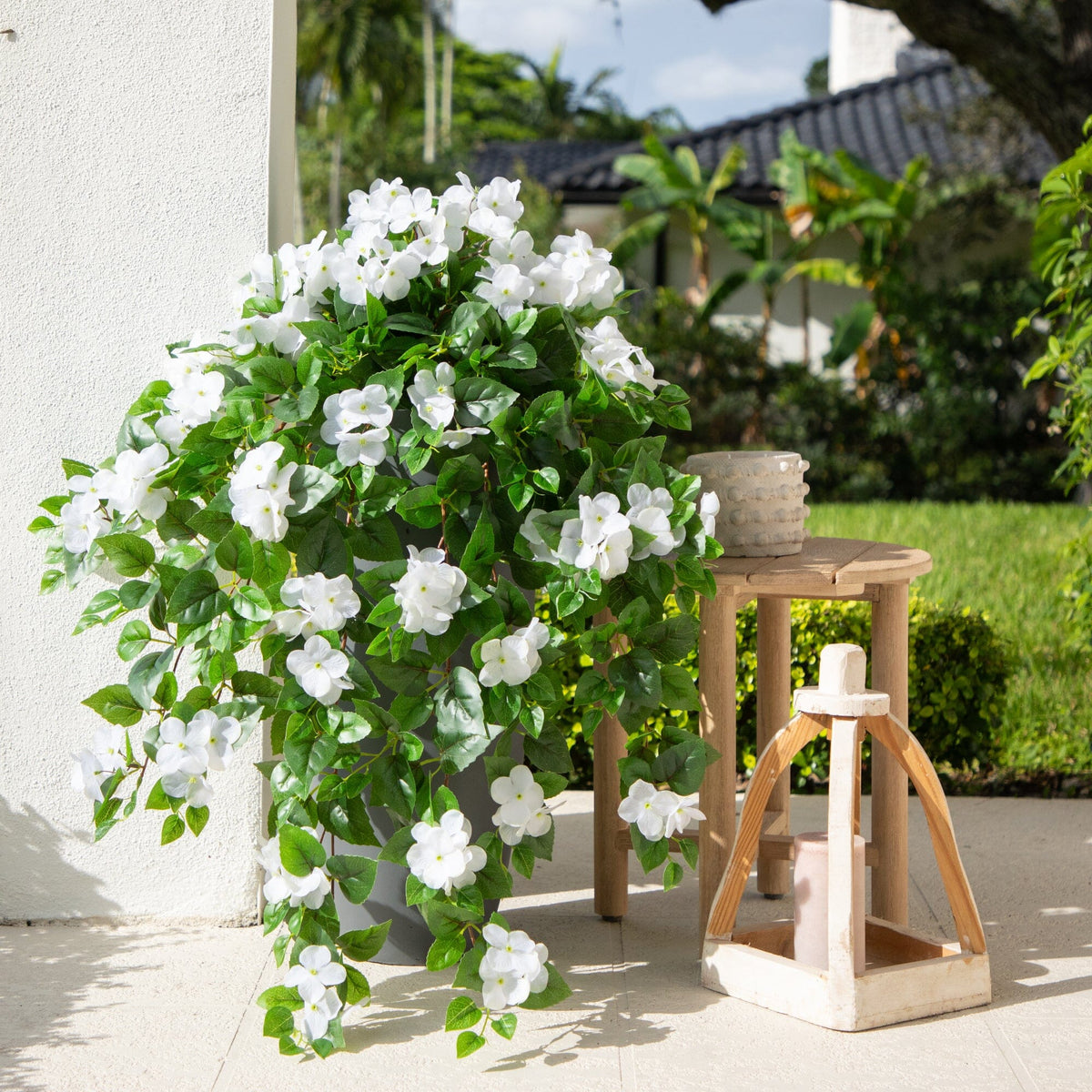 Hydrangea hanging plant Nearly Natural, 41in UV-resistant, set of 2, white flowers on Tampa Home & Garden Store