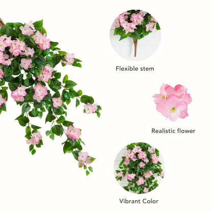 Artificial hydrangea hanging plant by Nearly Natural, pink, UV resistant, 41 in, 2pc on Tampa Home & Garden Store