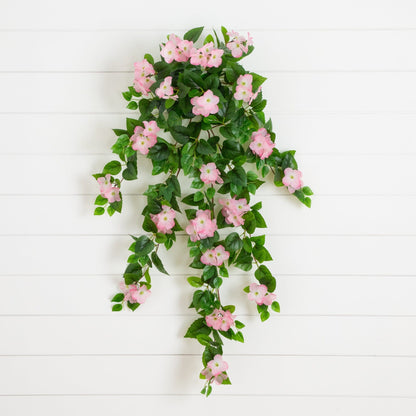 Hanging artificial hydrangea plant, 41in UV-resistant pink blooms with green leaves Nearly Natural on Tampa Home & Garden Store