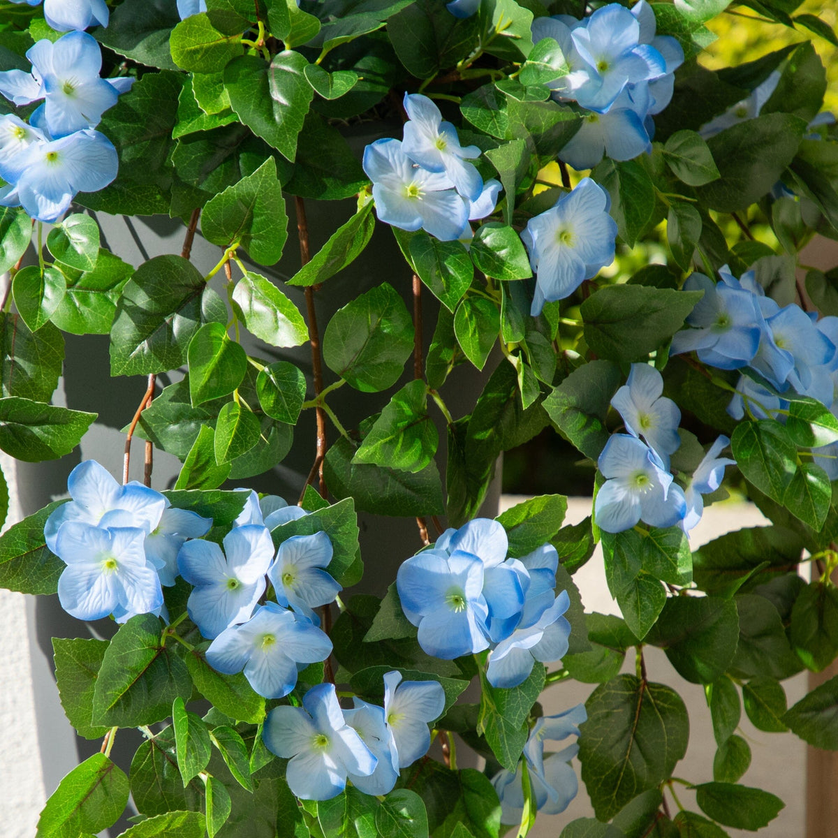 41in UV-Resistant Nearly Natural artificial hydrangea hanging plant set of 2 with blue blooms on Tampa Home & Garden Store