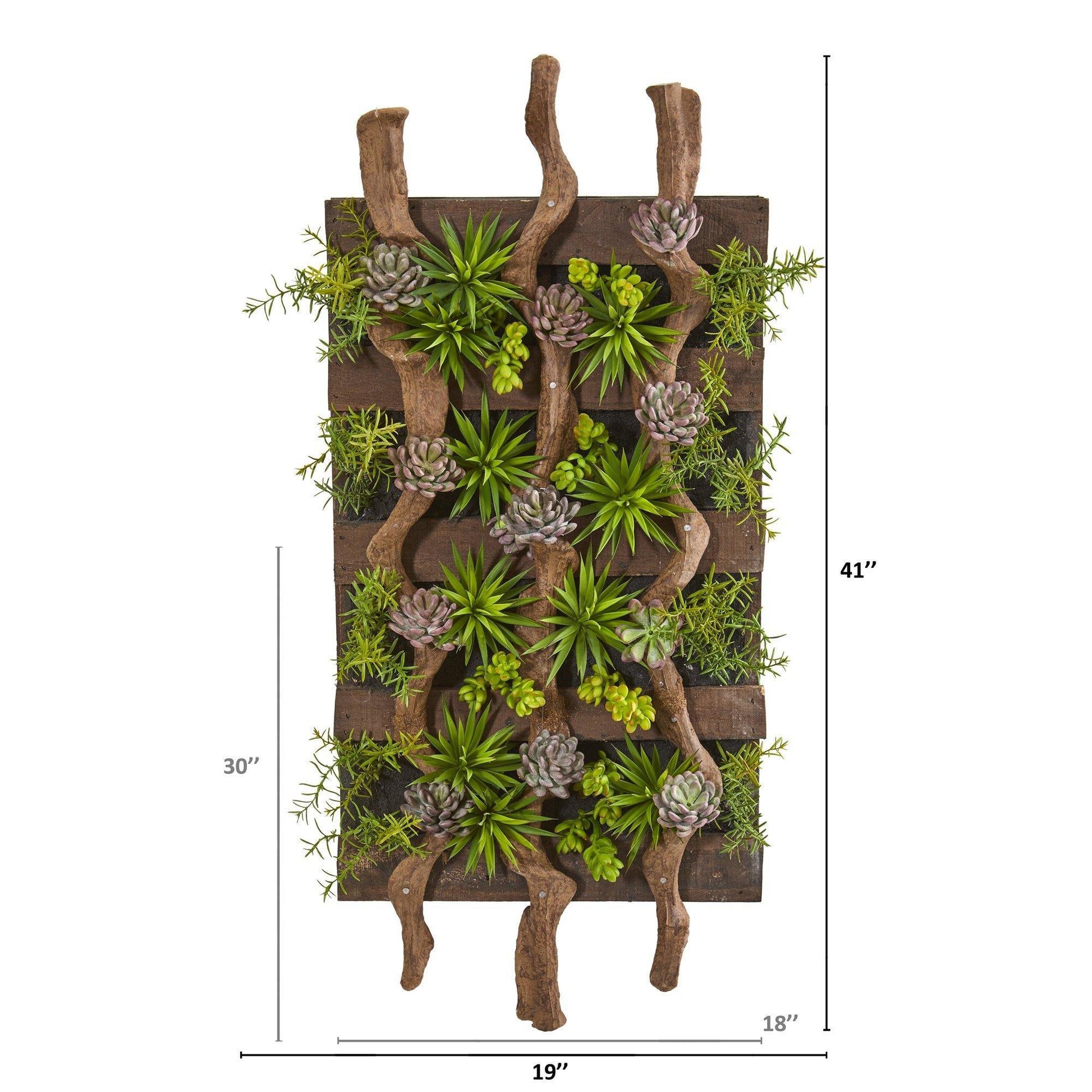 Mixed Succulent Artificial Living Wall on wood panel with Nearly Natural succulents 41x19 on Tampa Home & Garden Store
