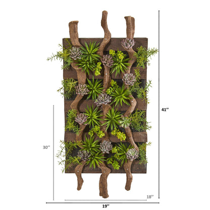 Mixed Succulent Artificial Living Wall on wood panel with Nearly Natural succulents 41x19 on Tampa Home & Garden Store