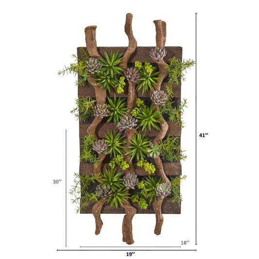 Mixed Succulent Artificial Living Wall on wood panel with Nearly Natural succulents 41x19 on Tampa Home & Garden Store