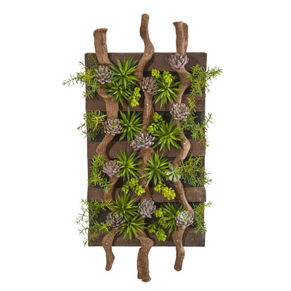 Nearly Natural 41x19 Mixed Succulent Artificial Living Wall Mat with green succulents on Tampa Home & Garden Store