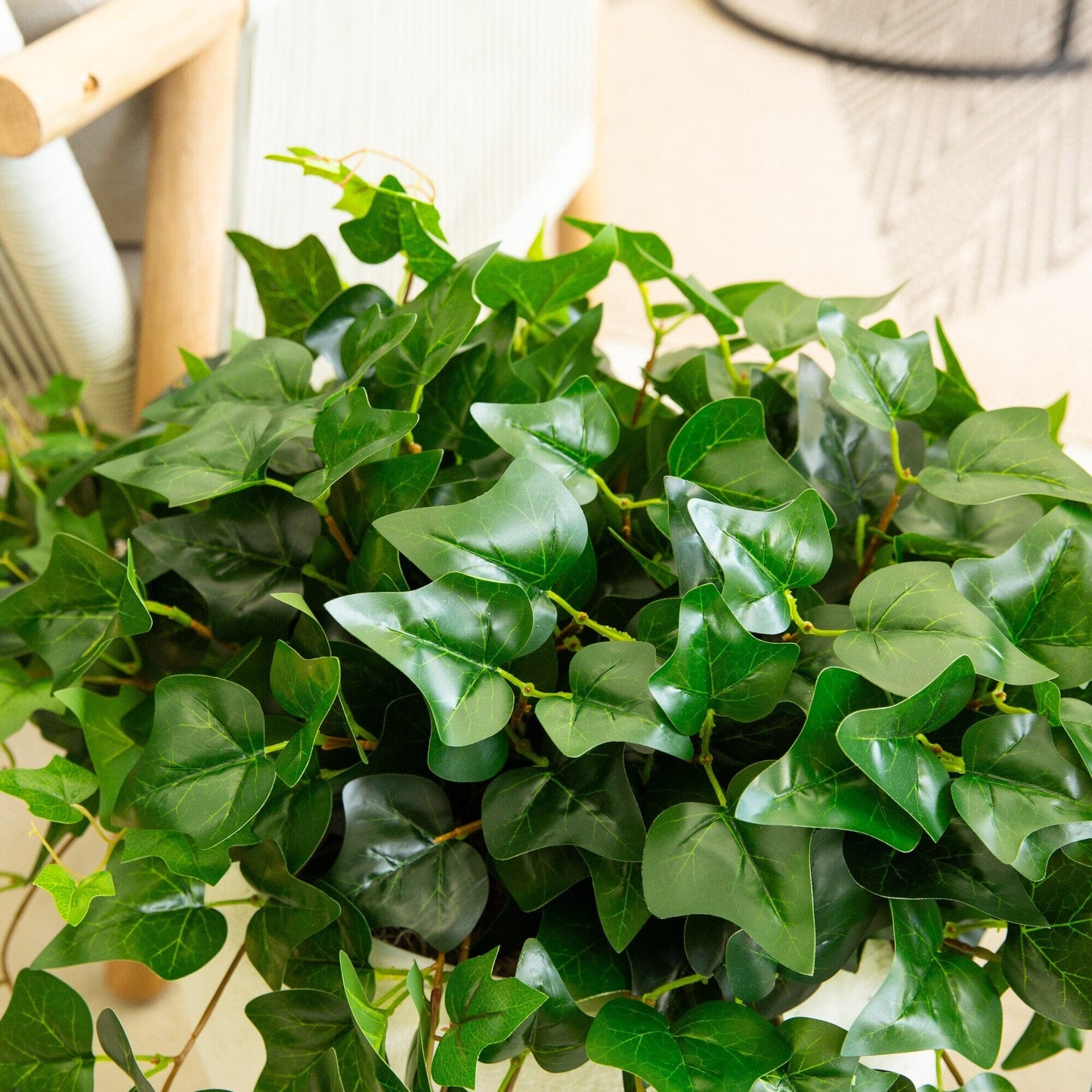 Nearly Natural artificial puff ivy hanging plant 41in, UV resistant, set of 3, green leaves on Tampa Home & Garden Store