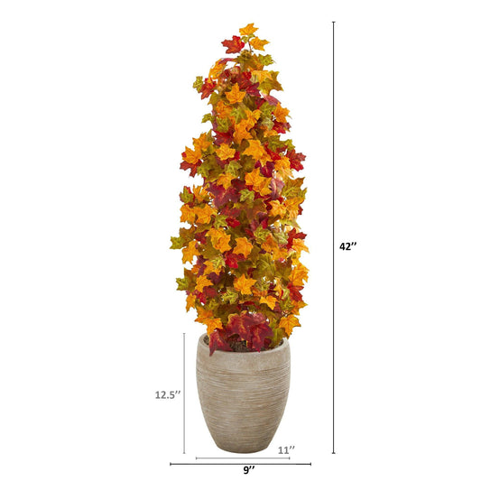 42” Autumn Maple Artificial Tree in Sand Colored Planter - Tampa Home & Garden Store