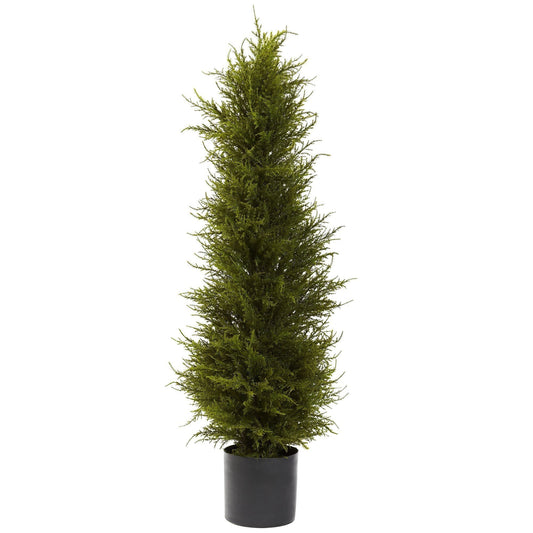 42” Cedar Tree artificial evergreen by Nearly Natural in a black planter with dense green needles on Tampa Home & Garden Store