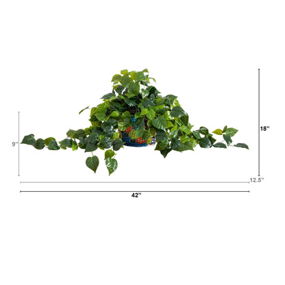 Artificial Philodendron in a Talavera Planter